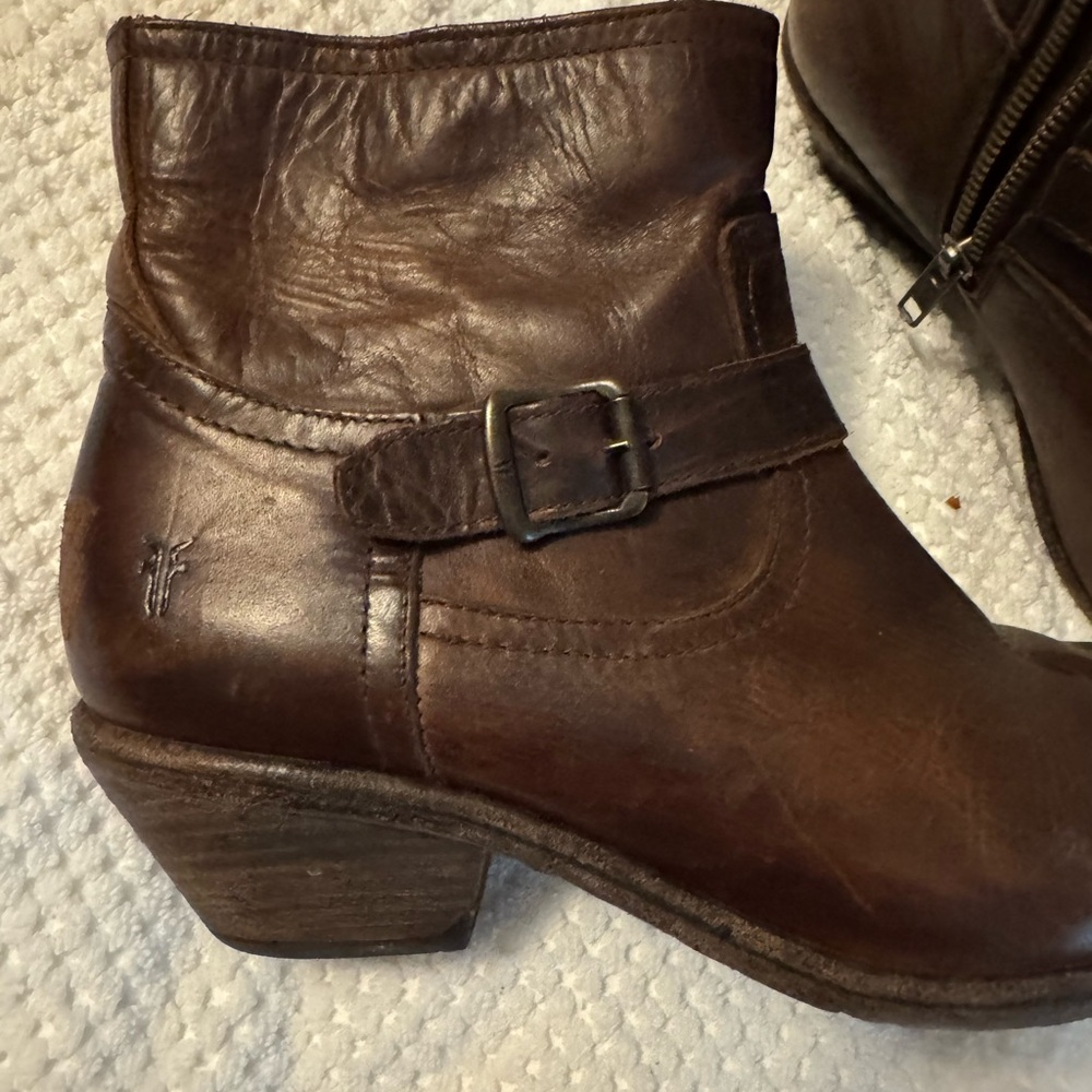 Frye Brown Ankle Boots with Leather and Buckle